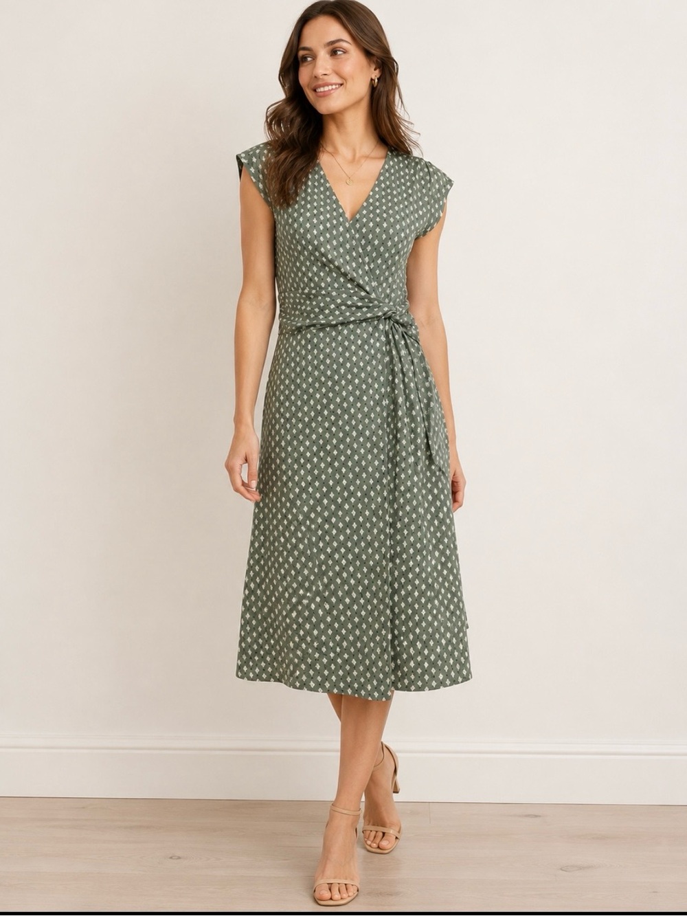 Lands End Women's Sleeveless Wrap Dress Size M‎ Cotton Blend